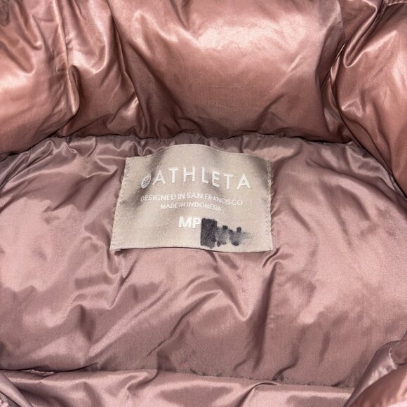 Athleta Lofty Puffer Vest Goose Down Dogwood Mauve Women's Sz M Hooded Jacket - Picture 7 of 11